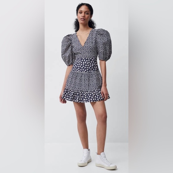NWOT! French Connection Aura Cotton Ditsy-Print Puff-Sleeve Dress, Eu SM I US 6 - Picture 6 of 14